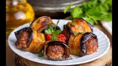 رولات الباذنجان باللحم المفروم 1